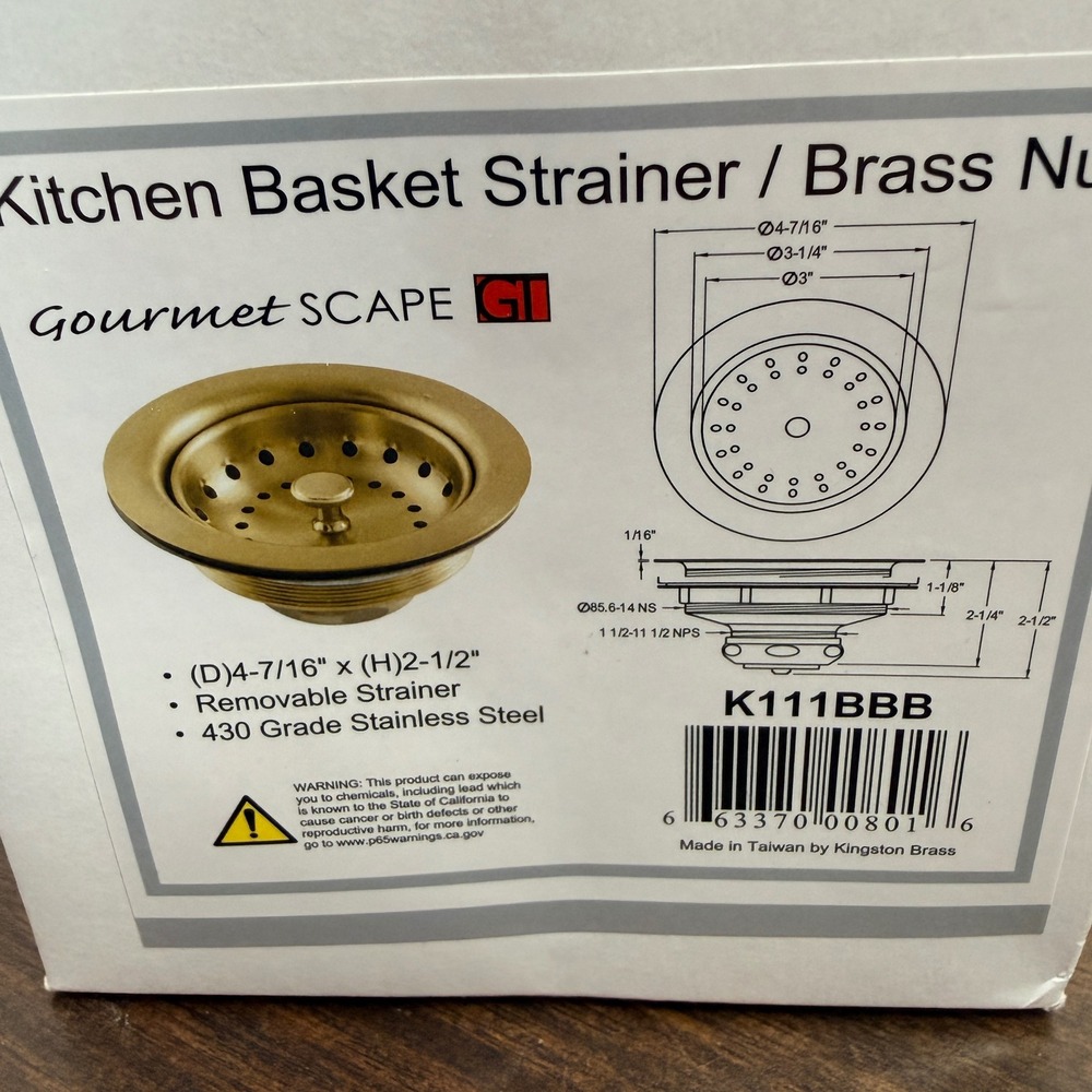 Kingston Brass K111BBB‎ Gourmet Scape Kitchen Basket Strainer Brass Nut Brushed